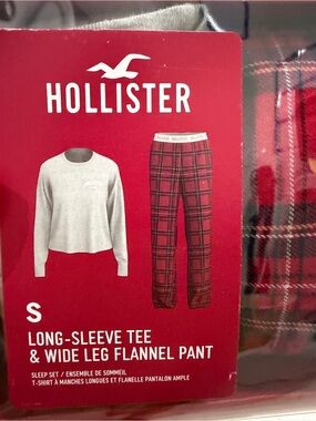 Hollister Women's Long-Sleeve Graphic Tee & Flannel Pajama Pants Set Medium NEW